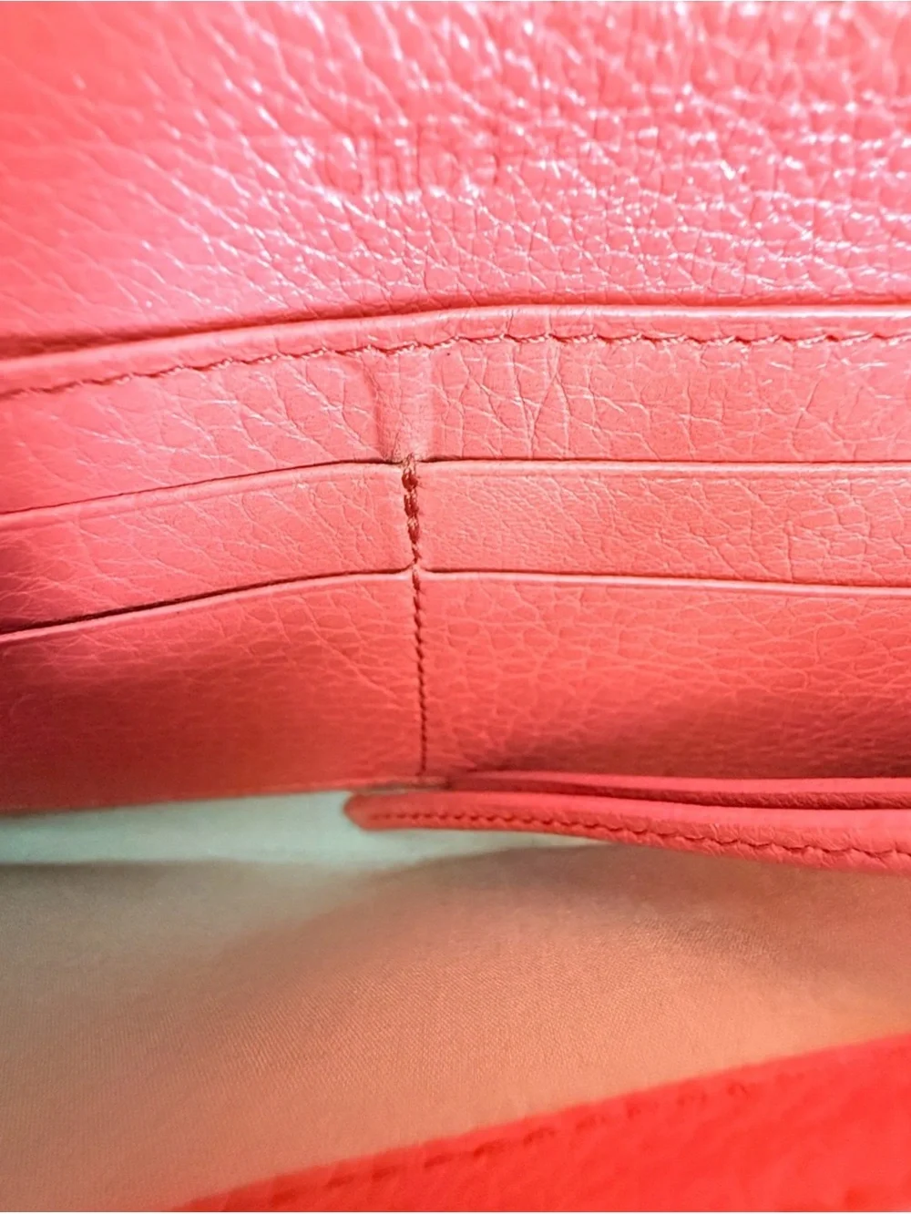 Chloe Coral Pink Leather Zip Clutch Wallet with Silver Bow Accent EUC